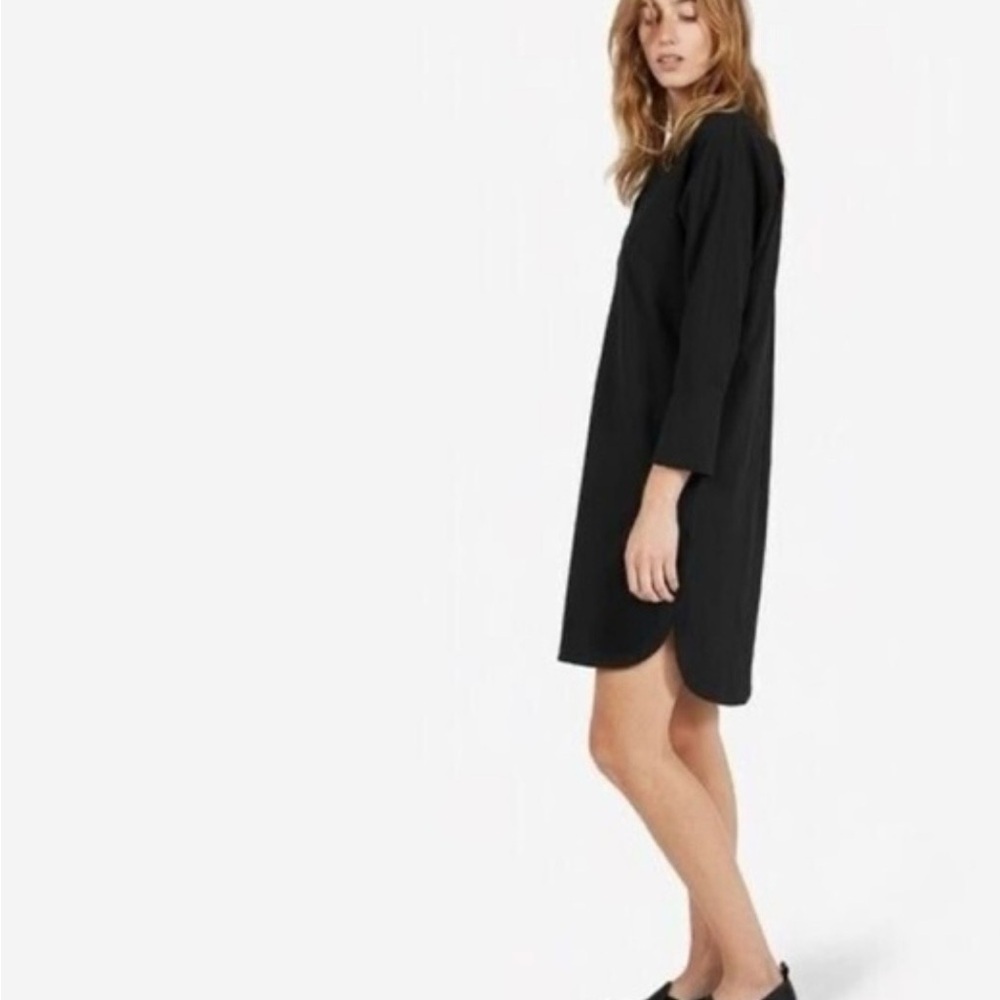 EVERLANE The Artist Smock Black Shirt Dress Wool Mini High Low Hem Size XS